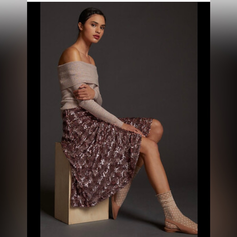 Anthropologie sequined metallic pink A Line skirt